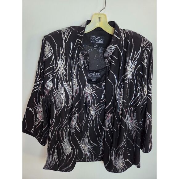 Alex Evenings Black w/Silver Sequins Evening Top/Cardigan Jacket Set size 1X - Picture 8 of 9